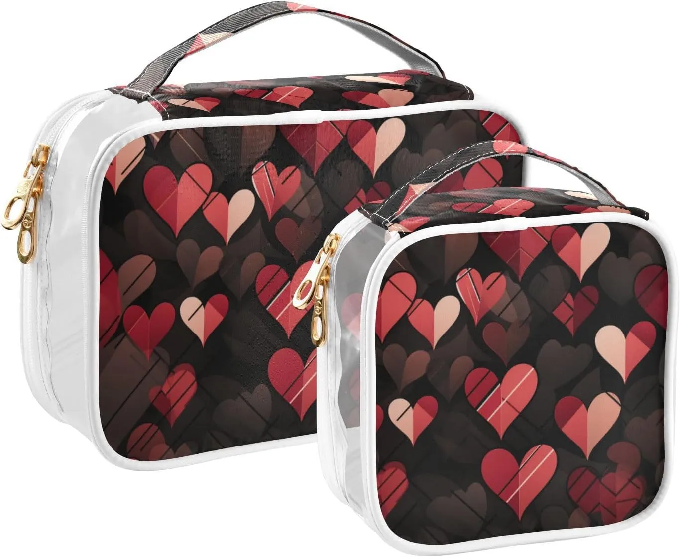 Hearts Line Creases Travel Toiletry Bag for Women 2 Pack Clear Makeup Bag with Handles Waterproof Cosmetic Bag