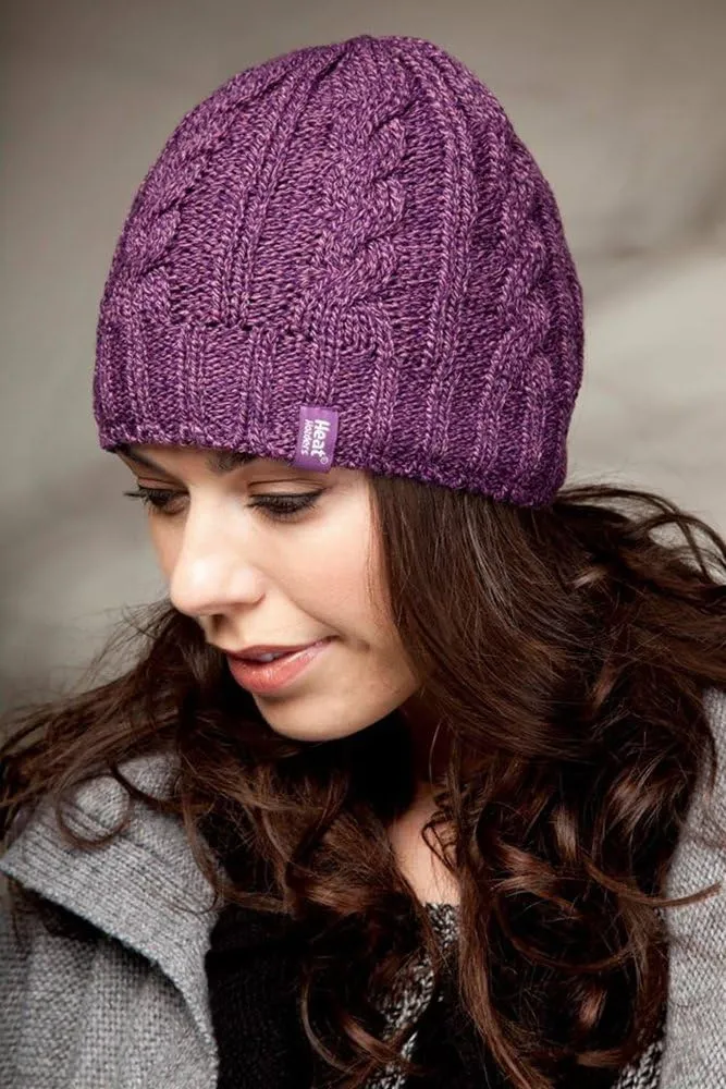 HEAT HOLDERS - Women's Thermal Fleece Cable Knit Winter Hat 3.4 Tog - One Size