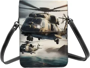 Helicopters aircraft Aviation flight cool Leather Small Crossbody Bags for Women Cell Phone Bag Wallet Purses with Adjustable Strap