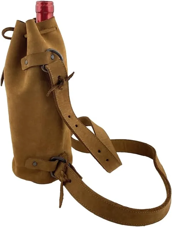 Hide & Drink Durable Leather Wine Carrier Handmade (Toffee Suede)