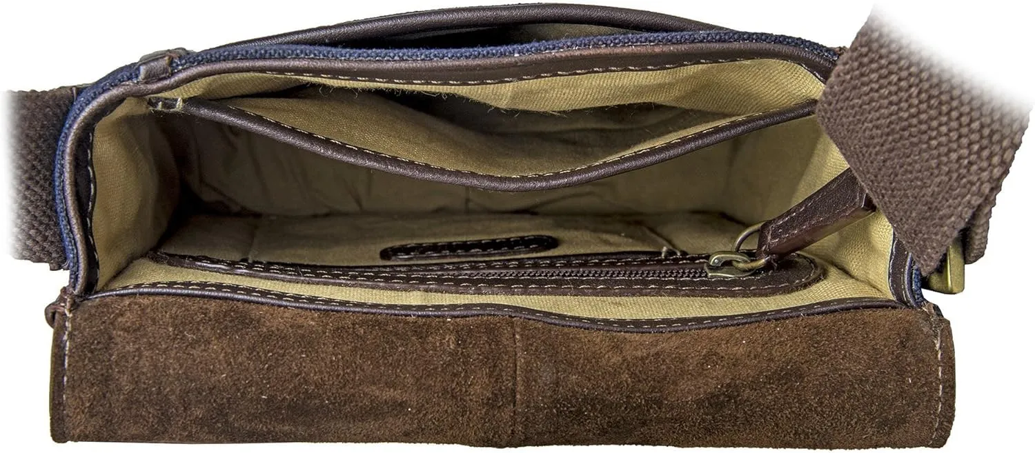 Hidesign Aiden Genuine Leather and Canvas Mini Crossbody Men/Women Messenger Bag / Travel Bag / 10.5" iPad Bag, Blue