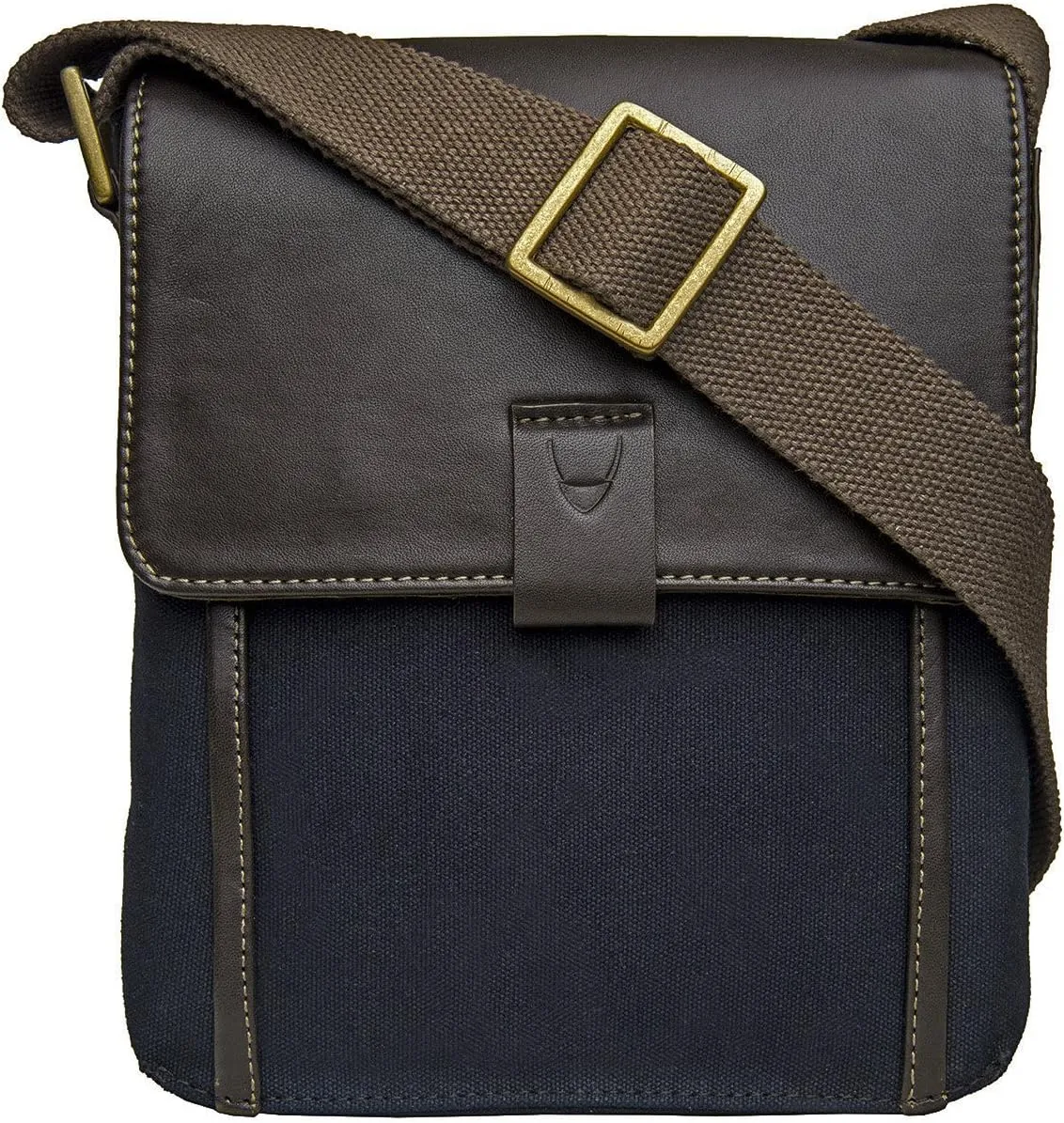 Hidesign Aiden Genuine Leather and Canvas Mini Crossbody Men/Women Messenger Bag / Travel Bag / 10.5" iPad Bag, Blue