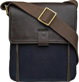 Hidesign Aiden Genuine Leather and Canvas Mini Crossbody Men/Women Messenger Bag / Travel Bag / 10.5" iPad Bag, Blue