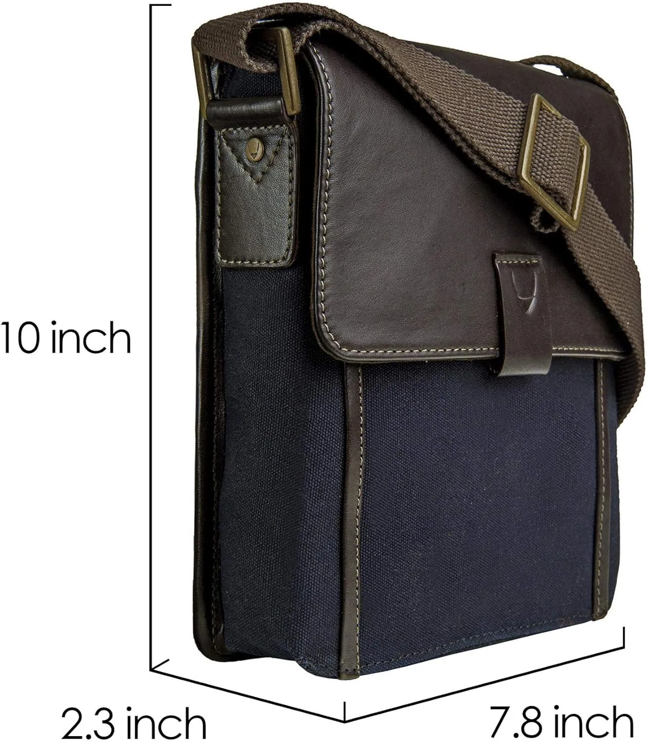 Hidesign Aiden Genuine Leather and Canvas Mini Crossbody Men/Women Messenger Bag / Travel Bag / 10.5" iPad Bag, Blue