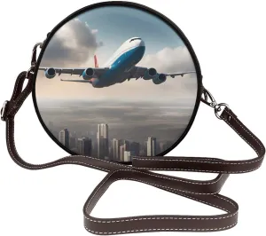 High Altitude Airplane Removable Shoulder Strap Waterproof Leather Shoulder Round Bag Crossbody Bag Travel Shopping Dating Handbag Purse