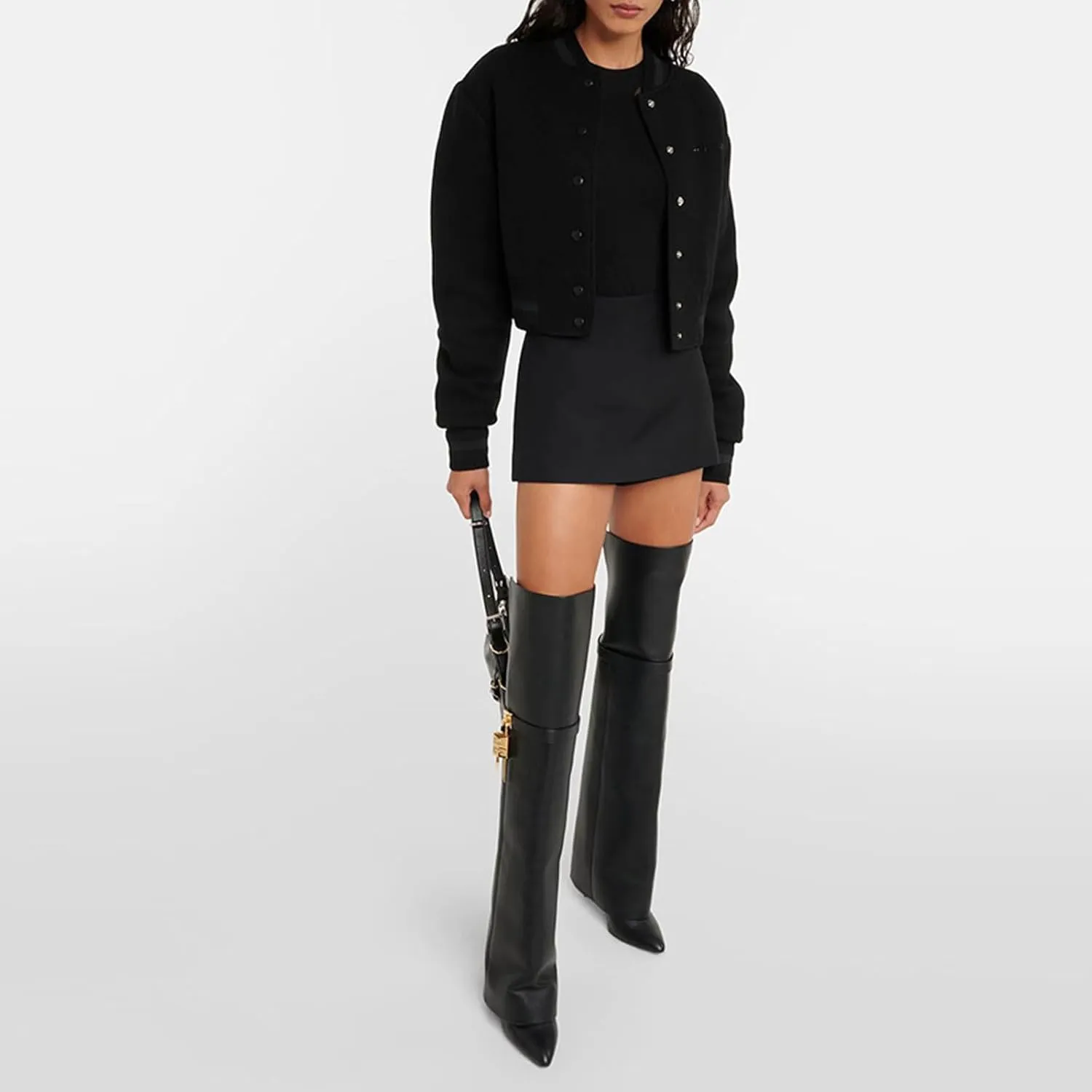 High Heels Women Fold Over Boots Pointed Toe Stiletto Knee Boots Leather Pumps Slip On Party Dress Shoes
