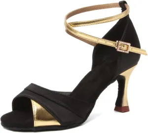 HIPPOSEUS Women's Satin Latin Dance Shoes Professional Ballroom Salsa Practice Performance Dance Shoes with High Heel