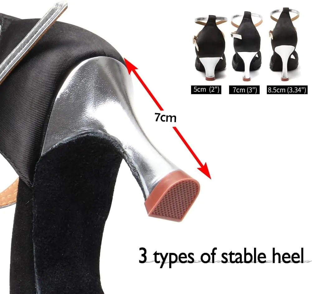 HIPPOSEUS Women's Satin Latin Dance Shoes Professional Ballroom Salsa Practice Performance Dance Shoes with High Heel