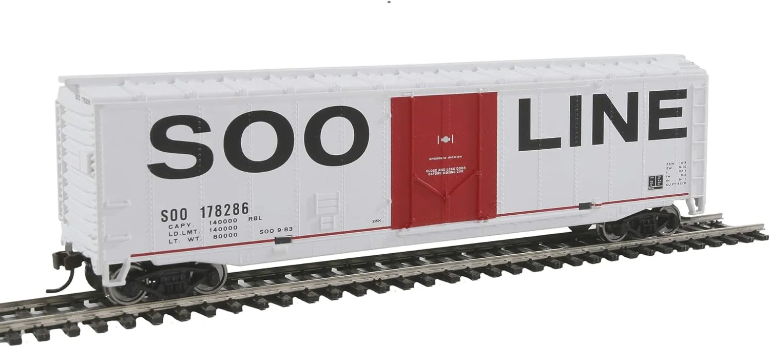 HO Scale Model 50' Plug-Door Boxcar with Metal Wheels Soo Line