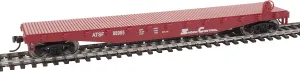 HO Scale Model Flatcar - Ready to Run - Atchison, Topeka & Santa Fe #88985 (Red, White)