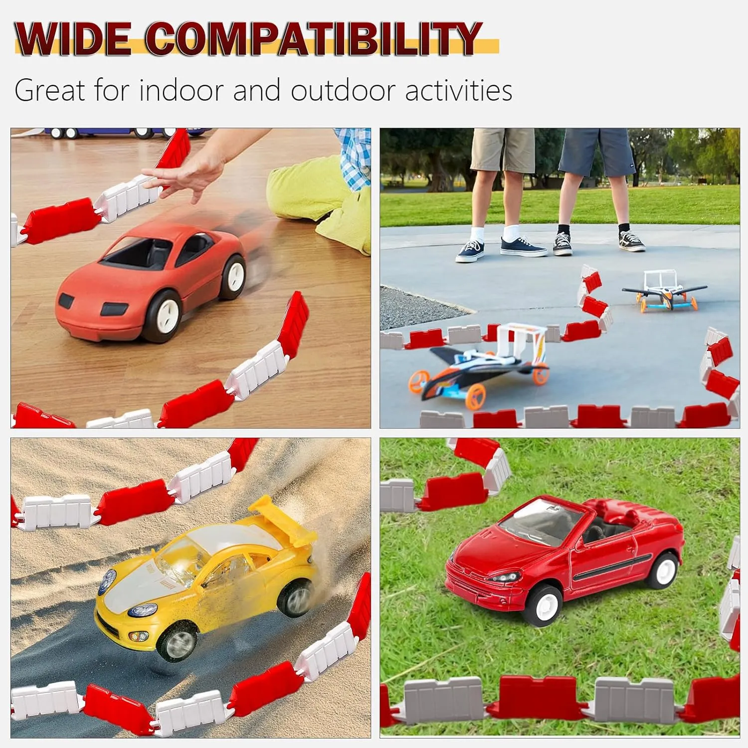 Hobby Fans 300 Pieces RC Car Racing Track Drift Runway Drift Field Fence for 1/14 1/16 1/18 1/24 1/28 Mini RC Car (Red White)