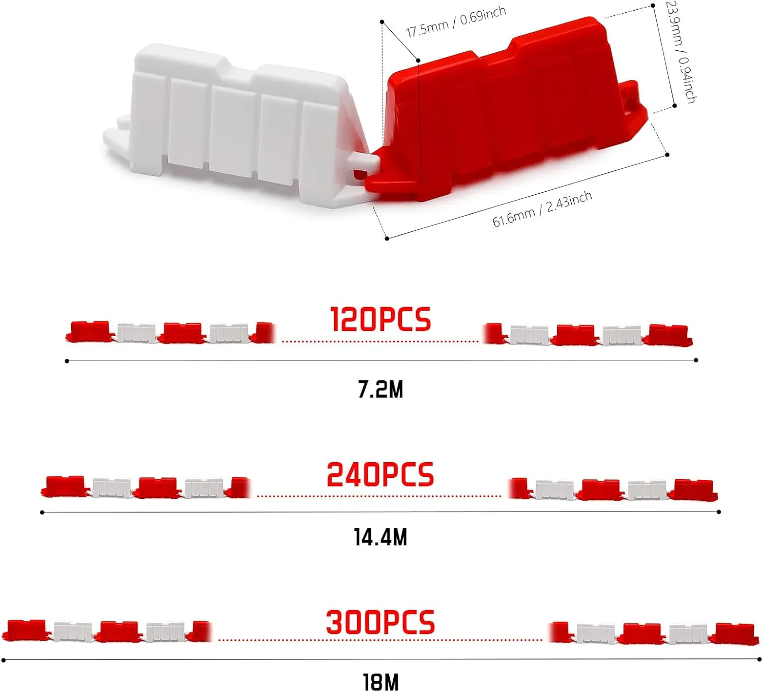Hobby Fans 300 Pieces RC Car Racing Track Drift Runway Drift Field Fence for 1/14 1/16 1/18 1/24 1/28 Mini RC Car (Red White)