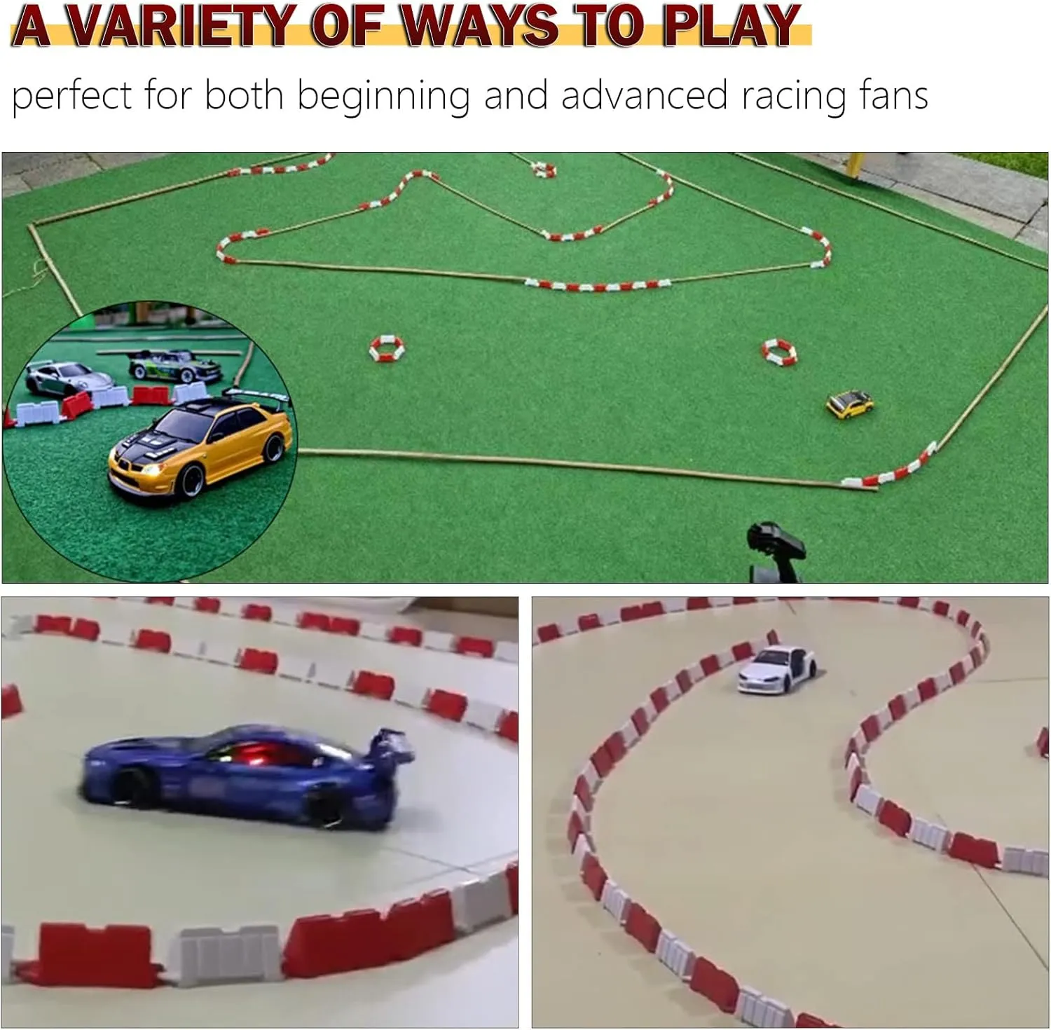 Hobby Fans 300 Pieces RC Car Racing Track Drift Runway Drift Field Fence for 1/14 1/16 1/18 1/24 1/28 Mini RC Car (Red White)