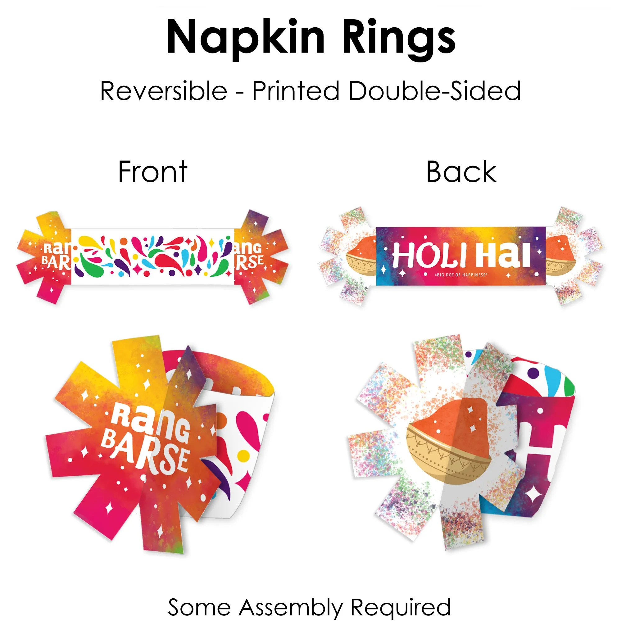 Holi Hai - Festival of Colors Party Paper Napkin Holder - Napkin Rings - Set of 24