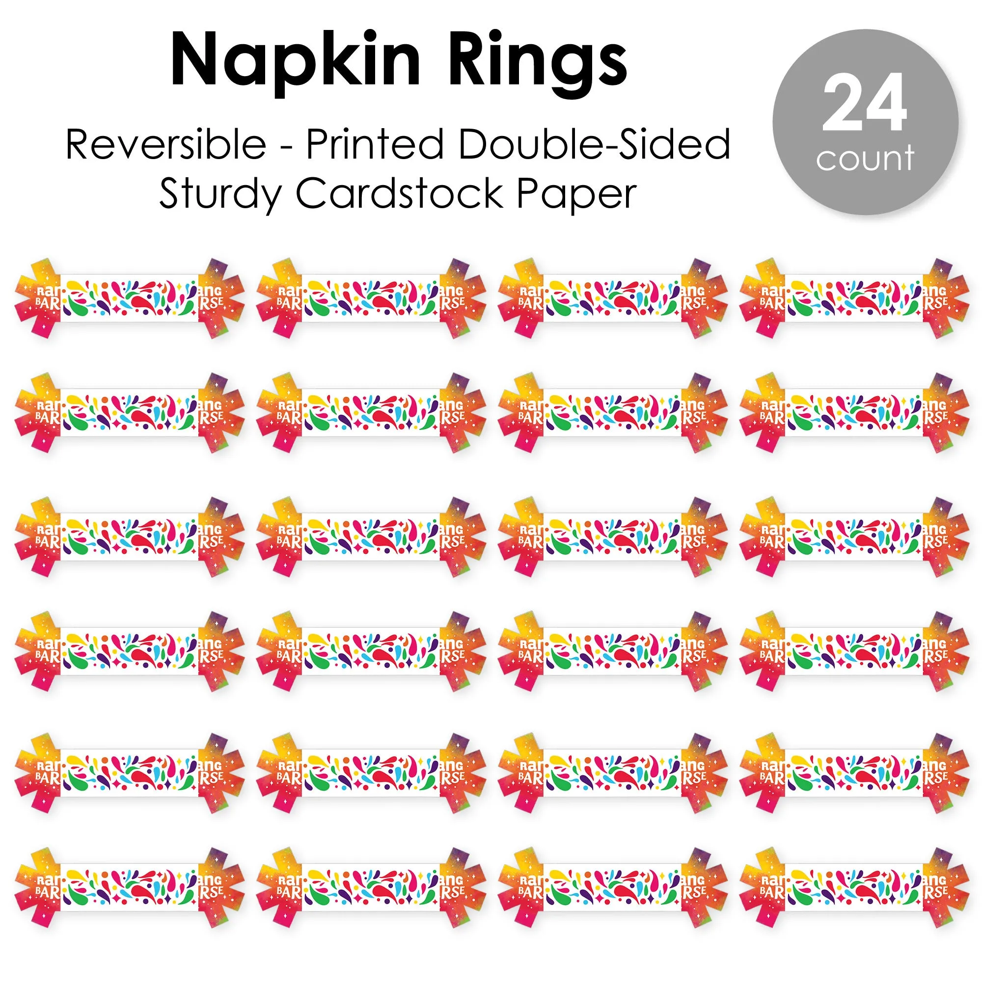 Holi Hai - Festival of Colors Party Paper Napkin Holder - Napkin Rings - Set of 24