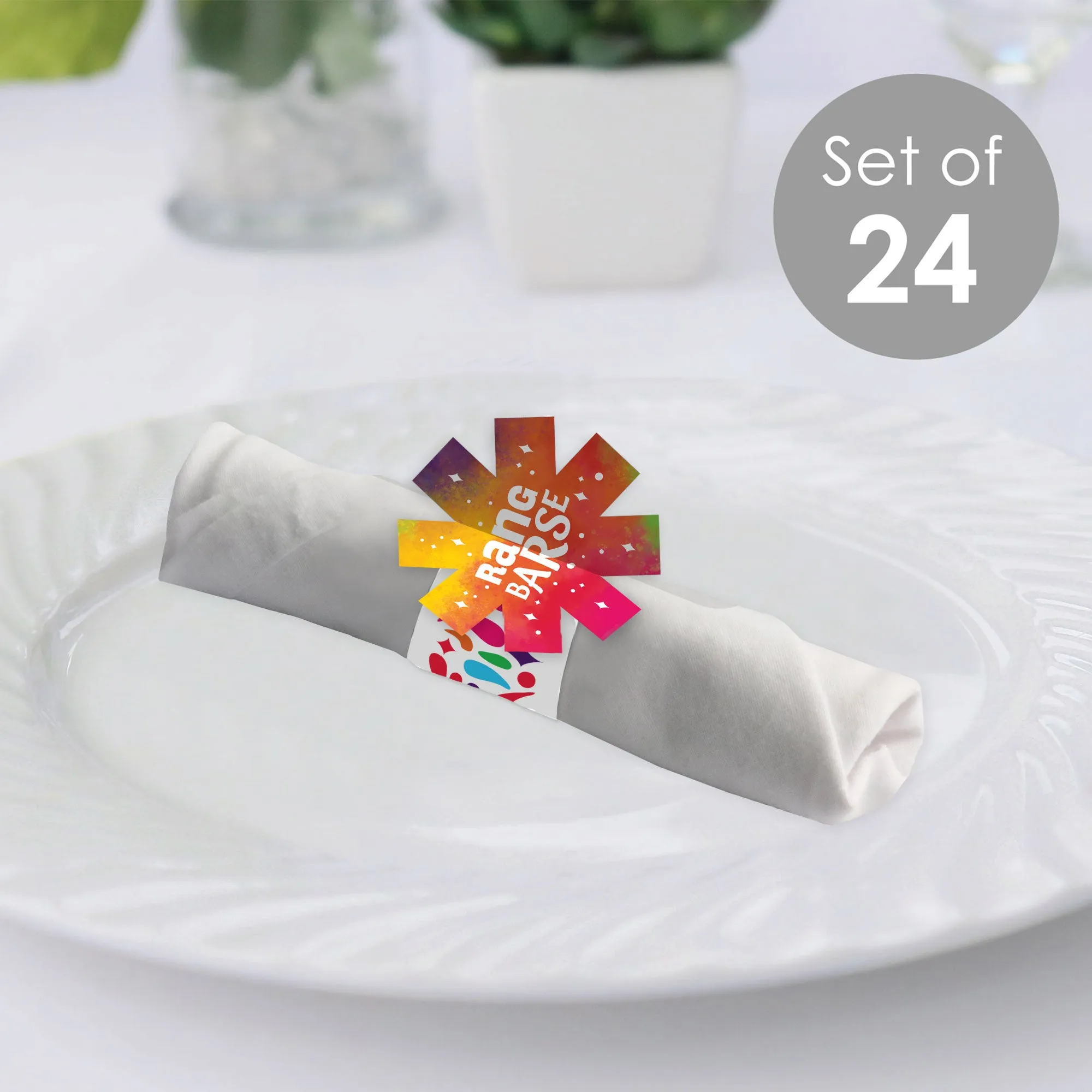 Holi Hai - Festival of Colors Party Paper Napkin Holder - Napkin Rings - Set of 24