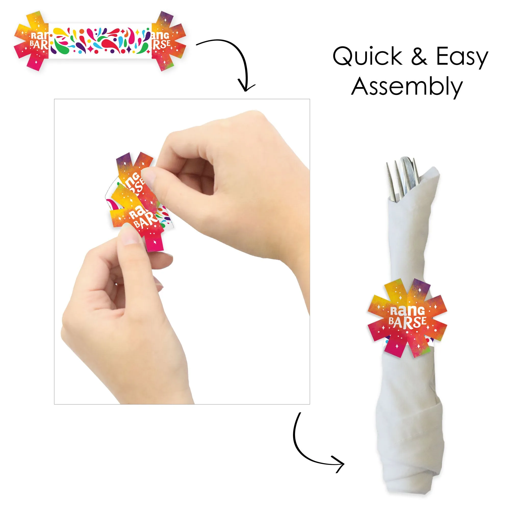 Holi Hai - Festival of Colors Party Paper Napkin Holder - Napkin Rings - Set of 24