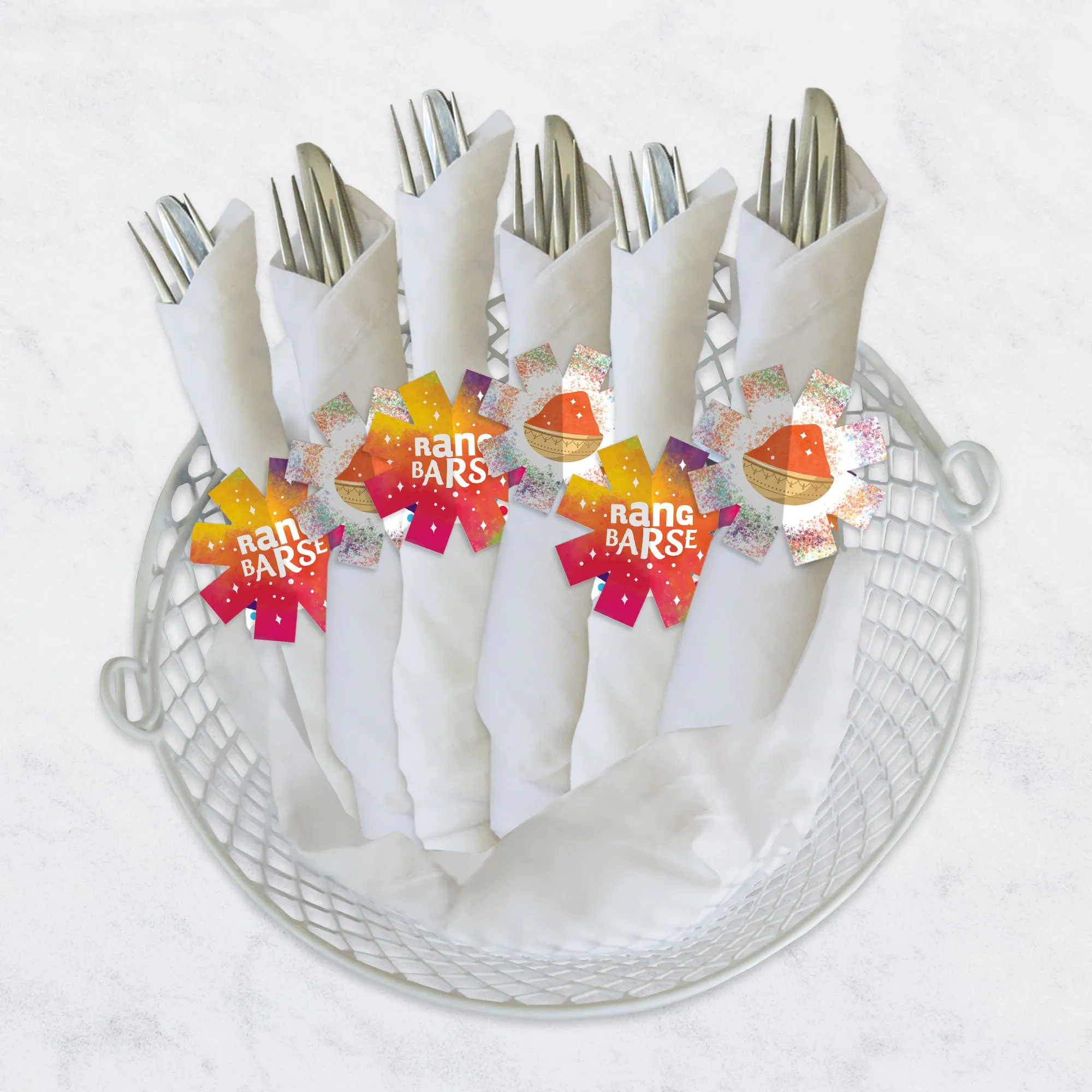 Holi Hai - Festival of Colors Party Paper Napkin Holder - Napkin Rings - Set of 24