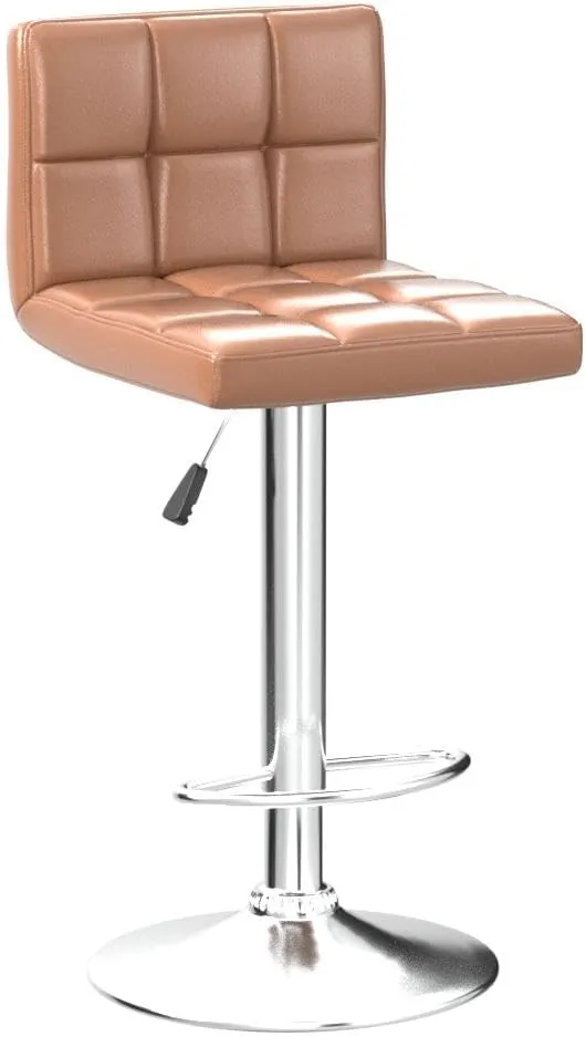 Homall Bar Stools Modern PU Leather Adjustable Swivel Barstools, Armless Hydraulic Kitchen Counter Bar Stool Extra Height Square Island Barstool with Back Set of 2 (Leather, Brown)