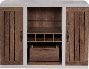 HOMES: Inside   Out Cato Industrial Two-Tone Buffet with Open Shelf, Wine Bottle Holder, Slatted Drawer and Cabinets, Distressed Walnut and Cement