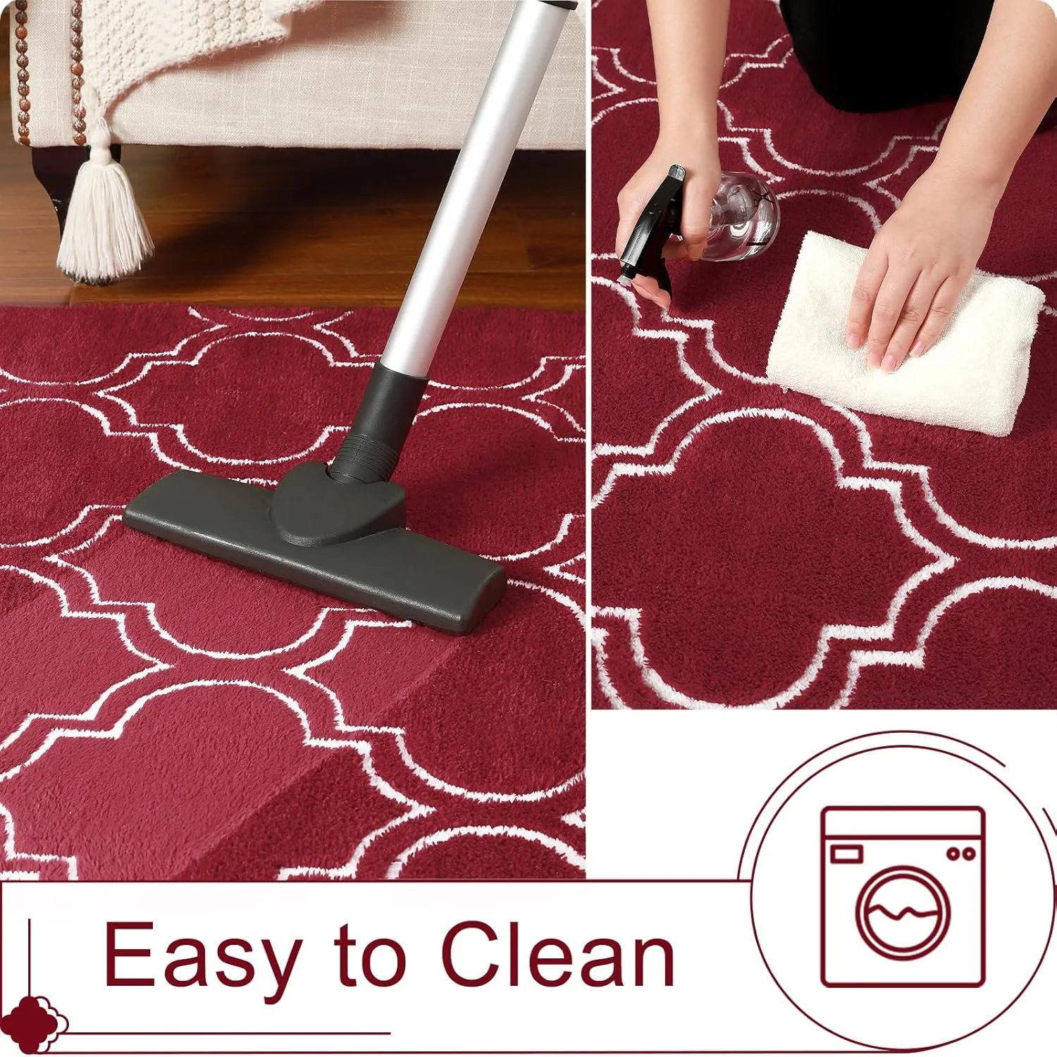 HOMORE 2x6 Runner Rug, Long Shag Area Rug for Bedroom Living Room Couch Hallyway, Super Soft Memory Foam Rugs for Kids Nursery Dorm, Wine Red/White