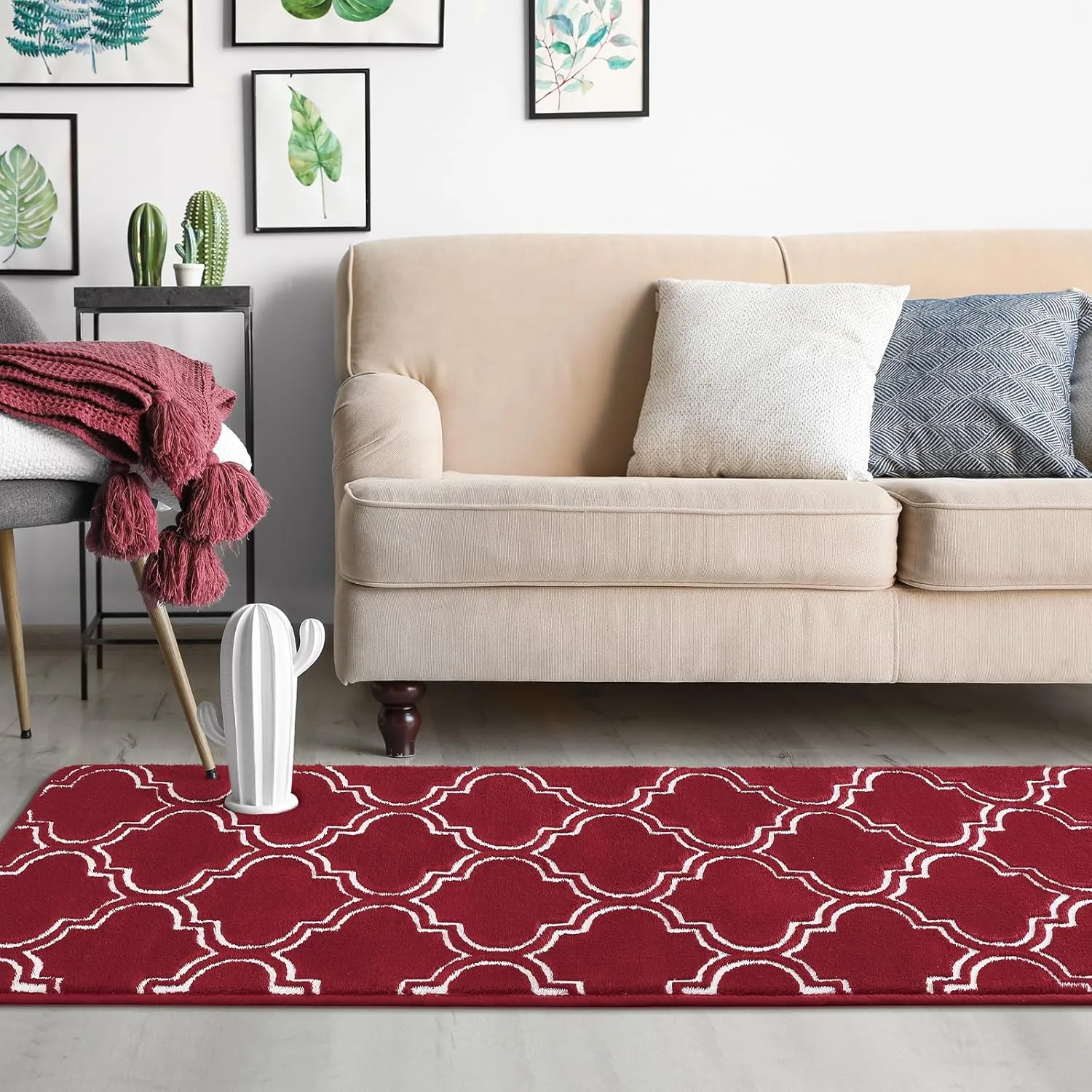 HOMORE 2x6 Runner Rug, Long Shag Area Rug for Bedroom Living Room Couch Hallyway, Super Soft Memory Foam Rugs for Kids Nursery Dorm, Wine Red/White
