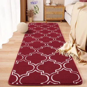 HOMORE 2x6 Runner Rug, Long Shag Area Rug for Bedroom Living Room Couch Hallyway, Super Soft Memory Foam Rugs for Kids Nursery Dorm, Wine Red/White