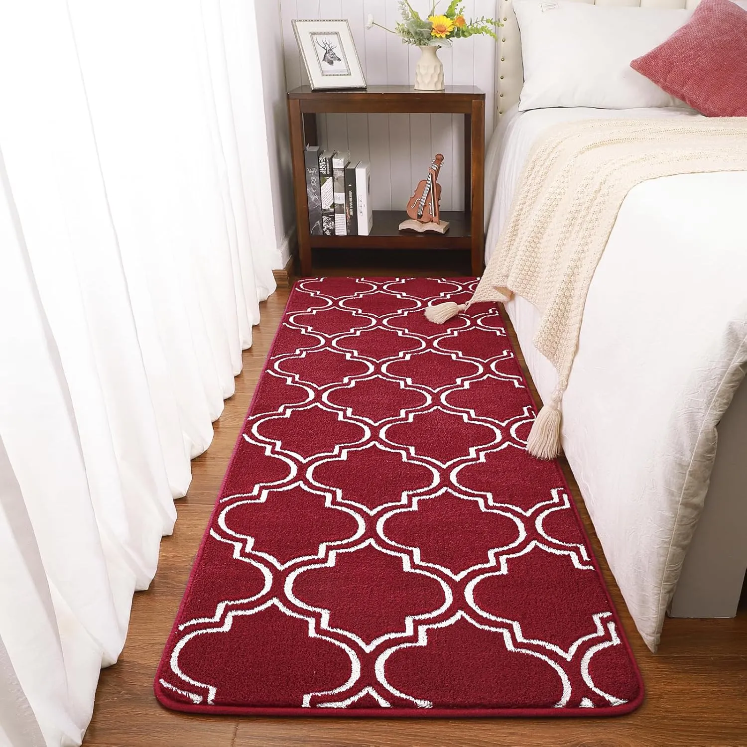 HOMORE 2x6 Runner Rug, Long Shag Area Rug for Bedroom Living Room Couch Hallyway, Super Soft Memory Foam Rugs for Kids Nursery Dorm, Wine Red/White