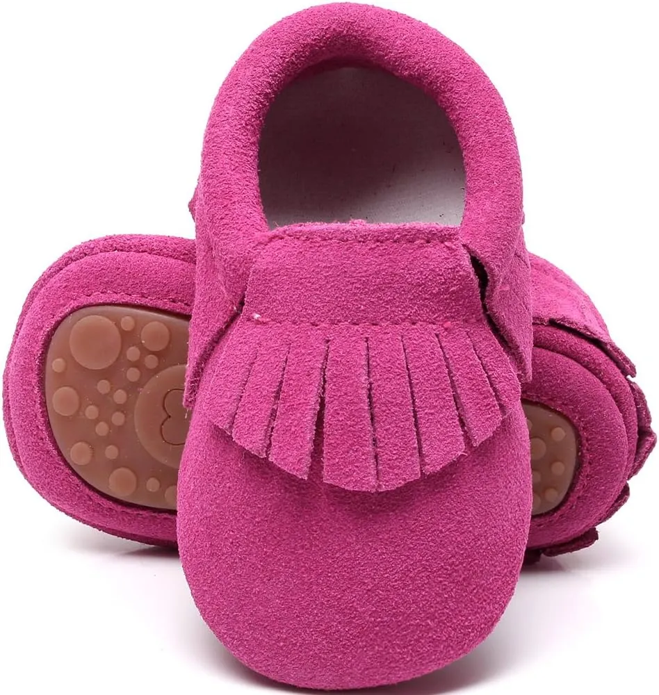 HONGTEYA Leather Baby Moccasins Hard Soled Tassel Crib Toddler Shoes for Boys and Girls…