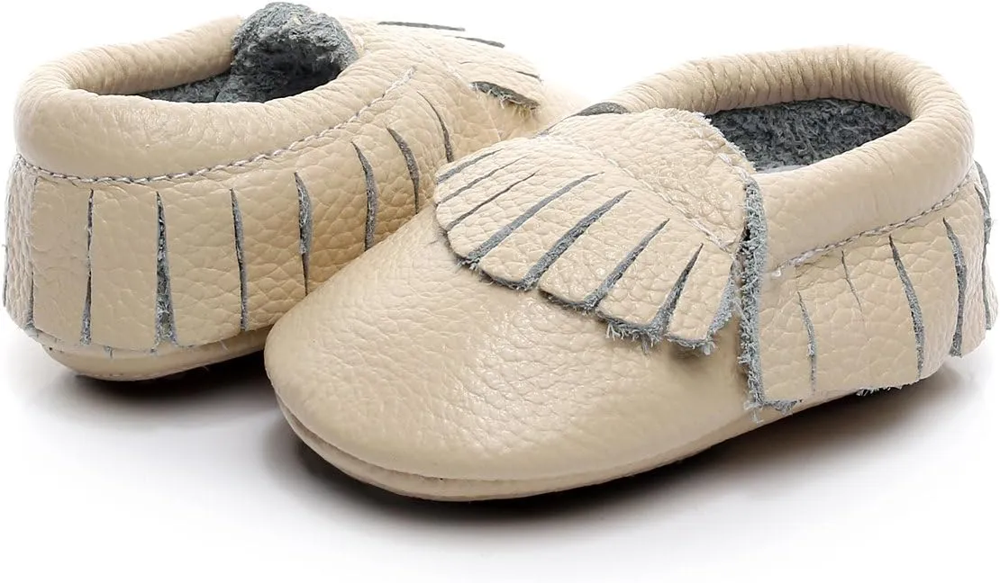HONGTEYA Leather Baby Moccasins Hard Soled Tassel Crib Toddler Shoes for Boys and Girls…