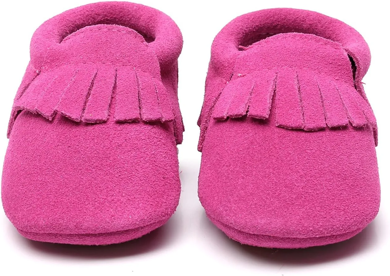 HONGTEYA Leather Baby Moccasins Hard Soled Tassel Crib Toddler Shoes for Boys and Girls…