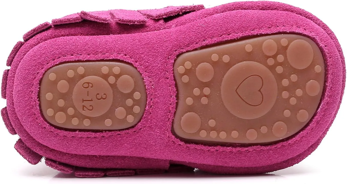 HONGTEYA Leather Baby Moccasins Hard Soled Tassel Crib Toddler Shoes for Boys and Girls…