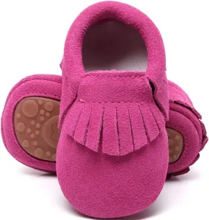 HONGTEYA Leather Baby Moccasins Hard Soled Tassel Crib Toddler Shoes for Boys and Girls…