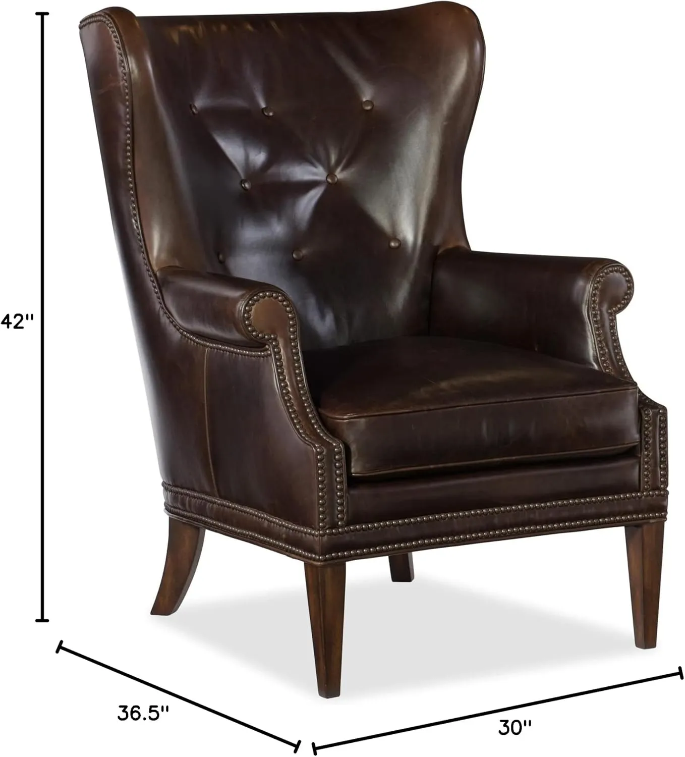 Hooker Furniture Maya Brown Leather Wing Club Accent Chair in Memento Event