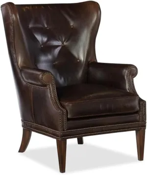 Hooker Furniture Maya Brown Leather Wing Club Accent Chair in Memento Event