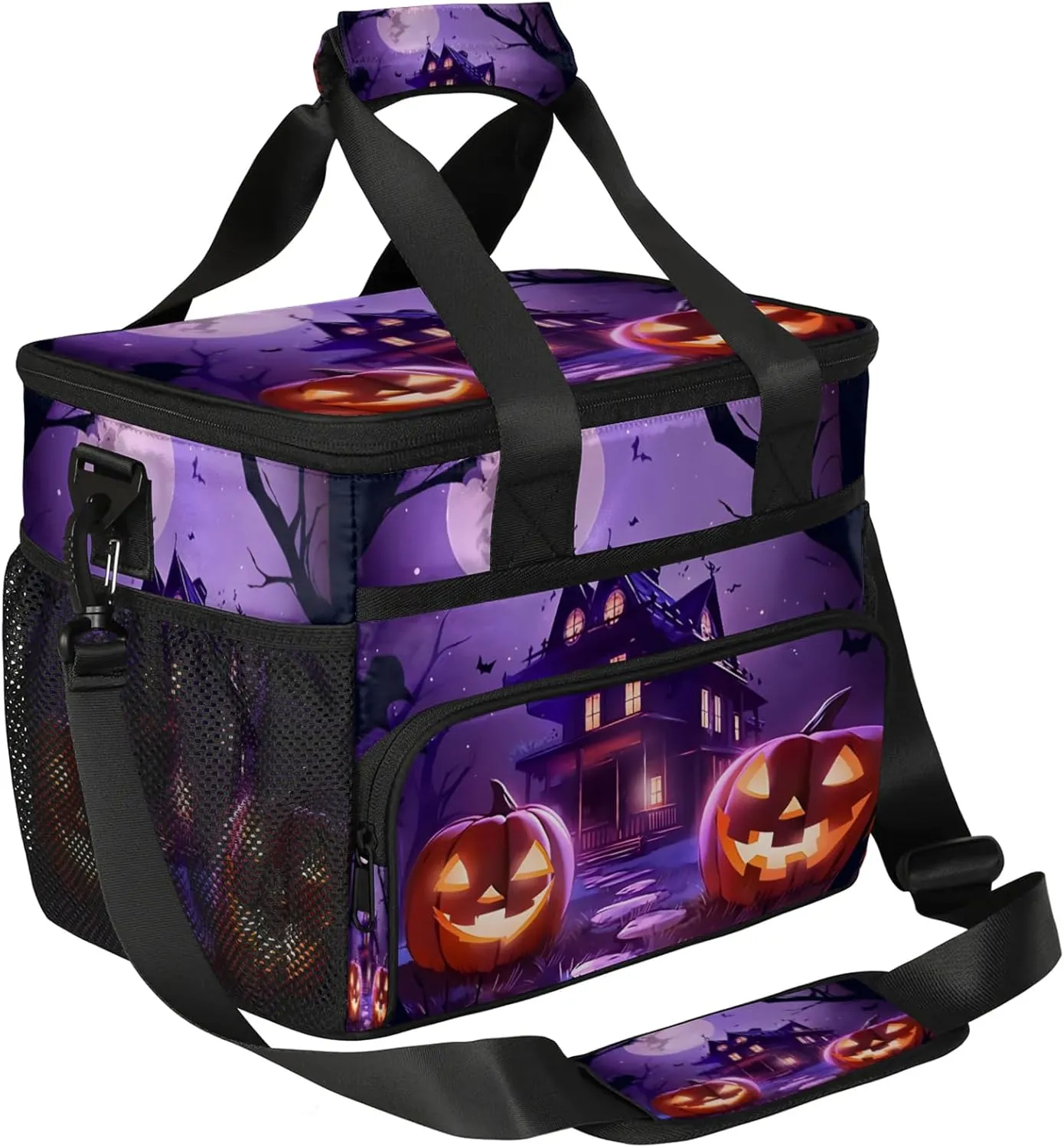House Pumpkin Lamp Extra Large Reusable Lunch Tote Bag with Reinforced Handle Removable Adjustable Shoulder Straps, Leakproof Insulated Lunch Box, 17L Lunch Cooler Bag for Adults Women Men