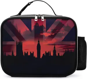 Houses of The Parliament Silhouette on UK Flag Historic Urban Skyline Insulated Lunch Box Reusable Lunch Bag Lunch Tote Bag for Travel Work Picnic