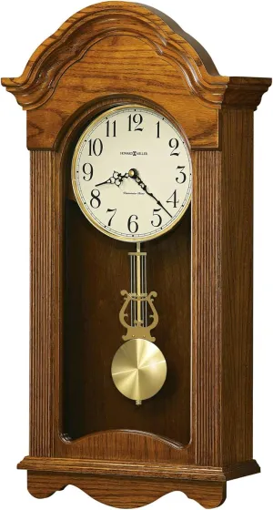 Howard Miller Cambria Wall Clock II 549-518 – Legacy Oak Finish Wood Frame, Vintage Home Decor, Brushed Brass Finished Pendulum, Quartz, Single-Chime Movement