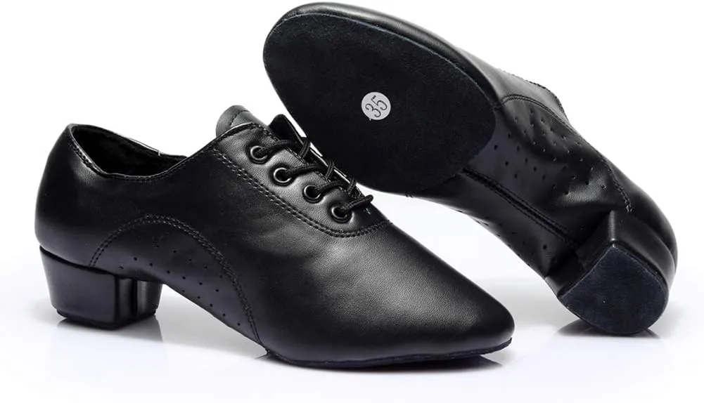HROYL Little Boy Big Kids Men Latin Dance Shoes Leather lace-up Ballroom Shoes Tango Salsa Performence Practice Dance Shoes Z-238