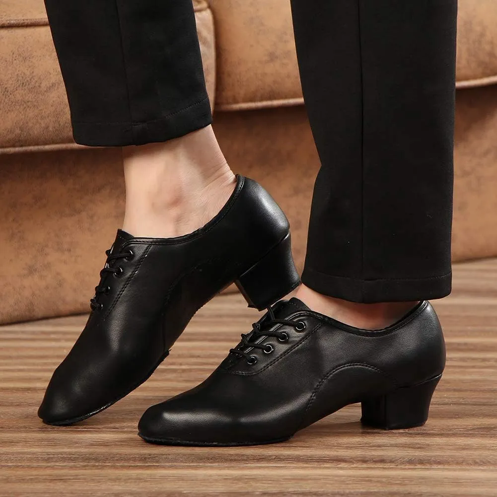 HROYL Little Boy Big Kids Men Latin Dance Shoes Leather lace-up Ballroom Shoes Tango Salsa Performence Practice Dance Shoes Z-238