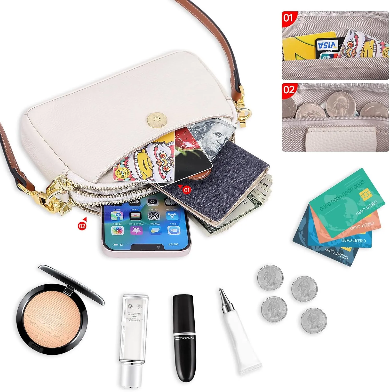 HUA ANGEL Small Crossbody Bag for Women, Lightweight Leather Mini Shoulder Bag Travel Cellphone Pouch Satchel Bag with Strap