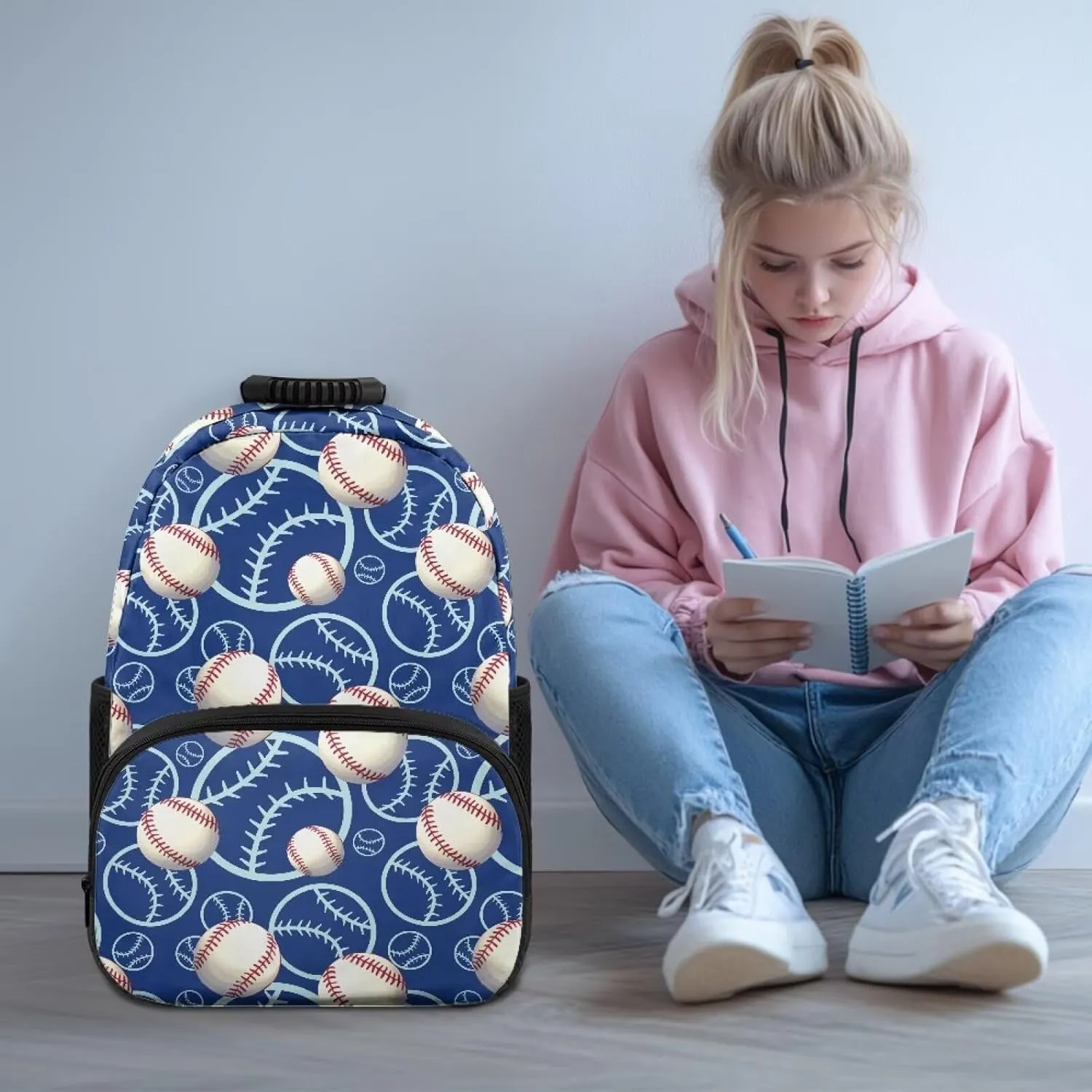 HUGS IDEA Baseball Rucksack for Teens Boys Water-Resistant School Bags with Side Pockets Multi-Compartment School Backpack for Elementary Students 17 Inch Kids Bookbag for Travel Camping