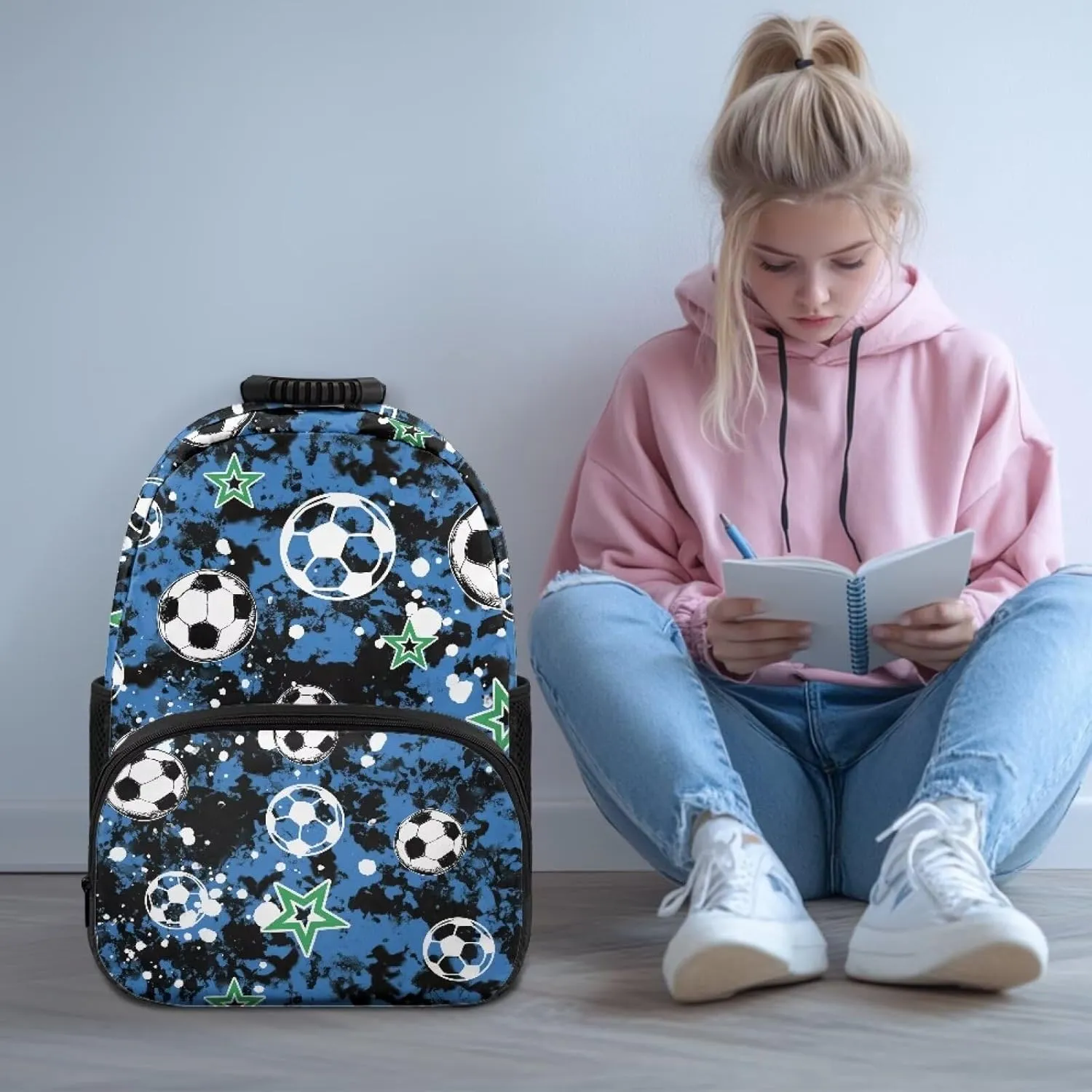 HUGS IDEA Camo Soccer Schoolbag for Teens Boys Lightweight Bookbag with Laptop Compartment Large Capacity Rucksack for Middle Students 17 Inch Children Backpack for Hiking School