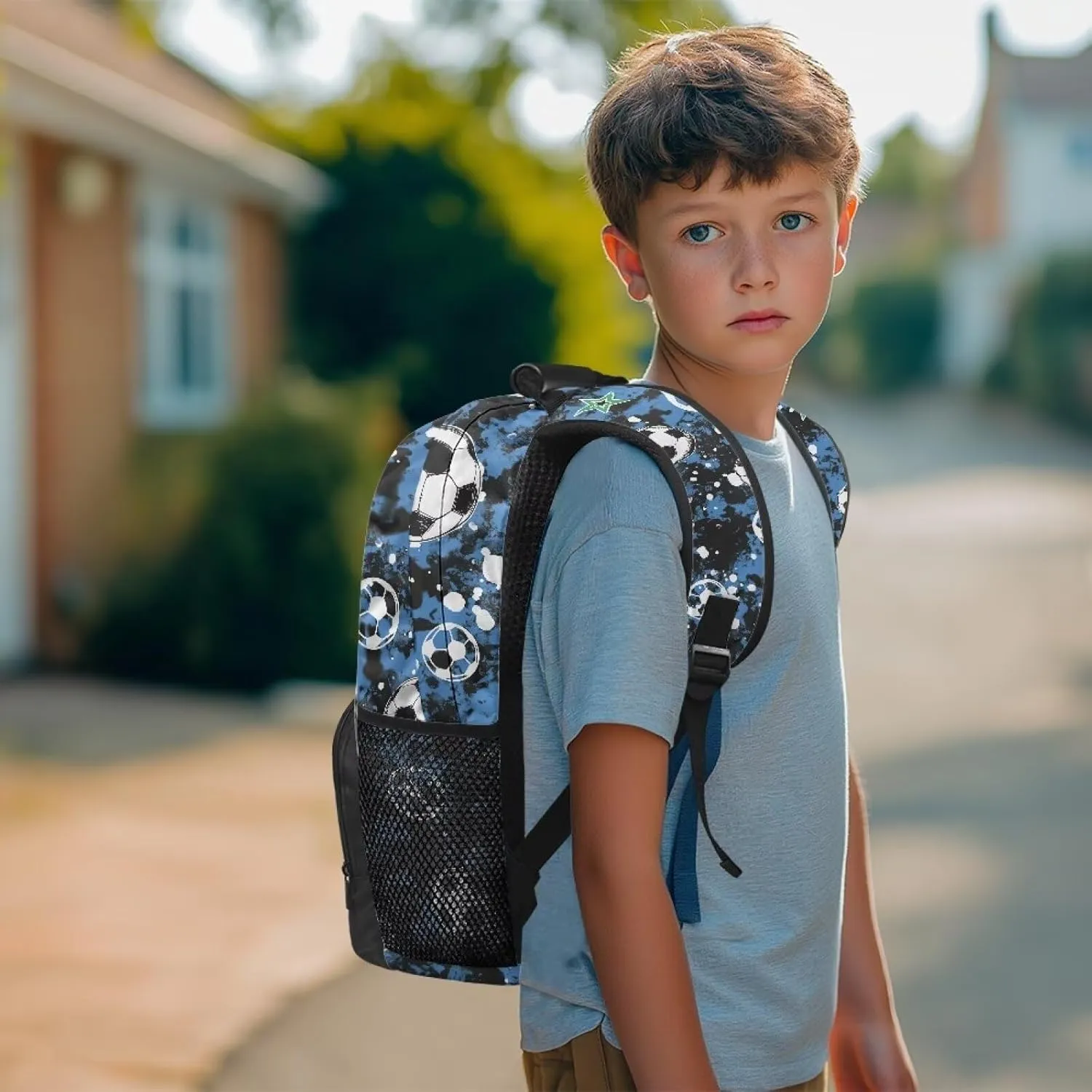 HUGS IDEA Camo Soccer Schoolbag for Teens Boys Lightweight Bookbag with Laptop Compartment Large Capacity Rucksack for Middle Students 17 Inch Children Backpack for Hiking School