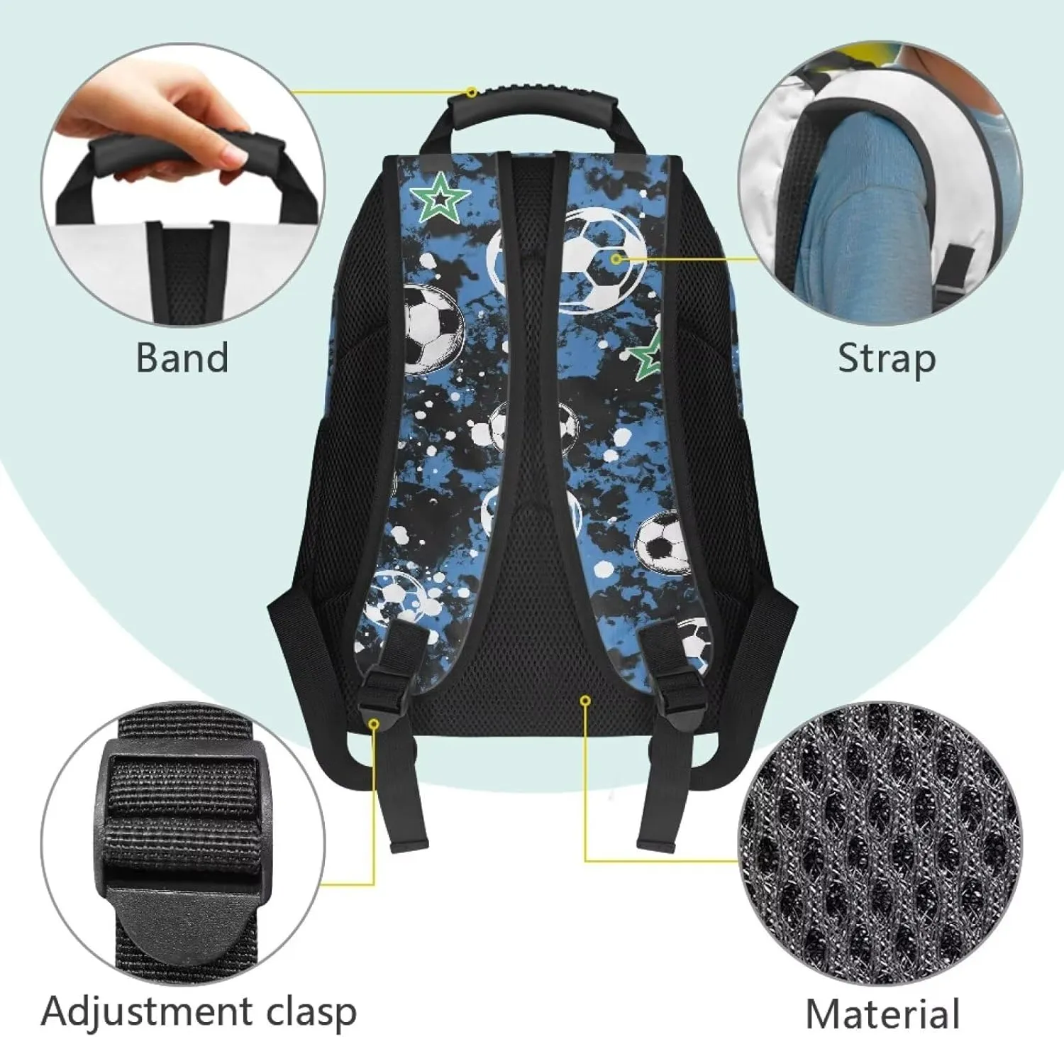 HUGS IDEA Camo Soccer Schoolbag for Teens Boys Lightweight Bookbag with Laptop Compartment Large Capacity Rucksack for Middle Students 17 Inch Children Backpack for Hiking School