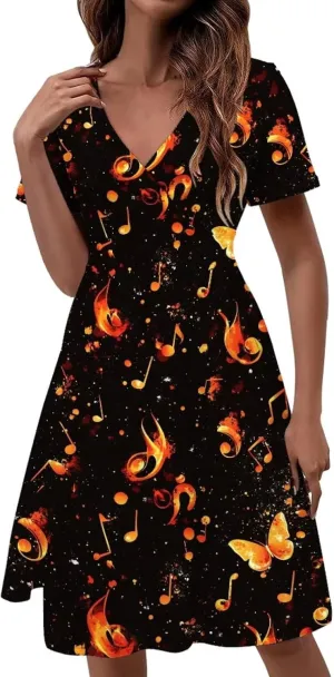 Hummingbird Womens Short Sleeve V Neck Dress Floral Summer Casual A-Line Slim Fit Party Club Beach Sundresses