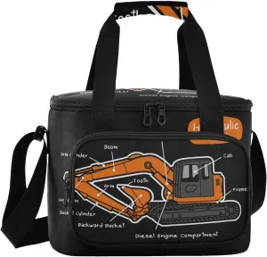 Hydraulic Shovel Excavator Car Lunch Bag for Women Men, Insulated Lunch Box Leakproof Cooler Food Containers for Work Picnic Beach Travel