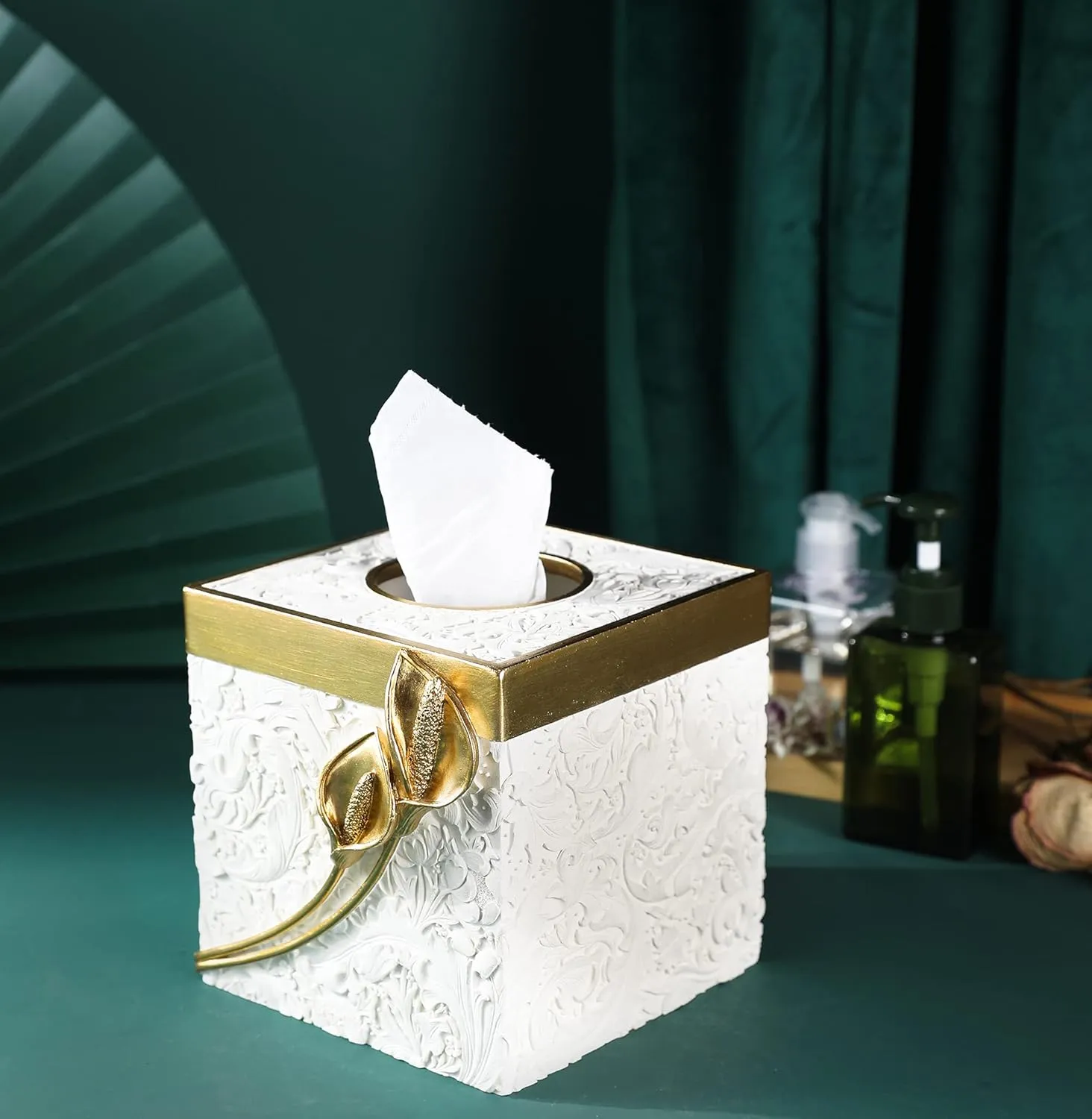 Hymmah Modern Square Tissue Box Cover Holder,Bathroom Accessories Decor Unique Design Tissue Box Cover for Bathroom Vanity Counter Tops Also Great for Bedrooms and Living Rooms