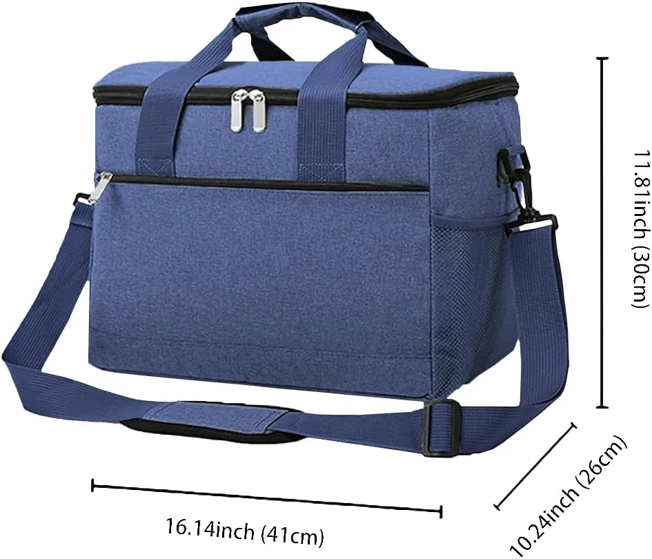 iknoe 33L Large Cooler Bag - Foldable,Waterproof,Leakproof Lunch Bag with Shoulder Strap and Handle,Thick Aluminum Foil Insulation,Multiple Pockets for Lunch,Picnic,Beach,Camping,Travel (Navy blue)