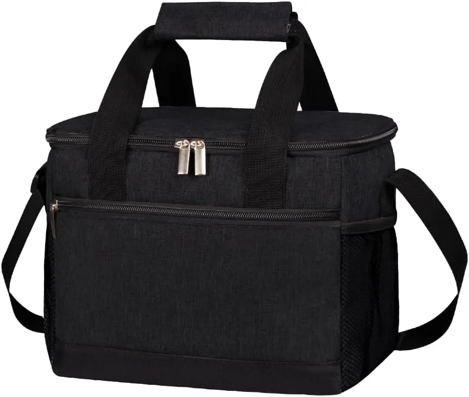 iknoe Large Foldable Cooler Bag, 8.5L Insulated Lunch Bag, Leakproof Lunch Cooler Tote with Multi-Bag Design Suitable for Beach, Picnic and Office Use, Black 15-Can